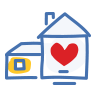 A drawing of a House with a heart inside of it