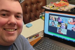 Volunteer counselor with virtual campers