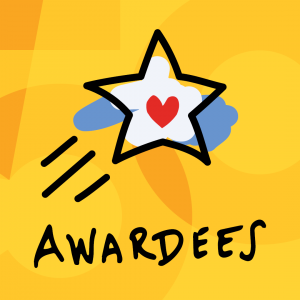drawing of a shooting star with the word "awardees"