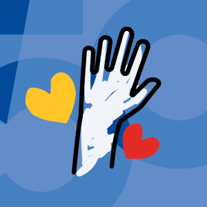 drawing of a hand with hearts