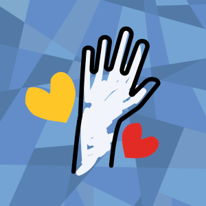 icon of a hand being raised with hearts around it
