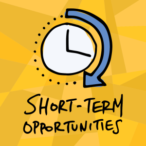 icon of clock with arrow with the words "Short-term Opportunities"